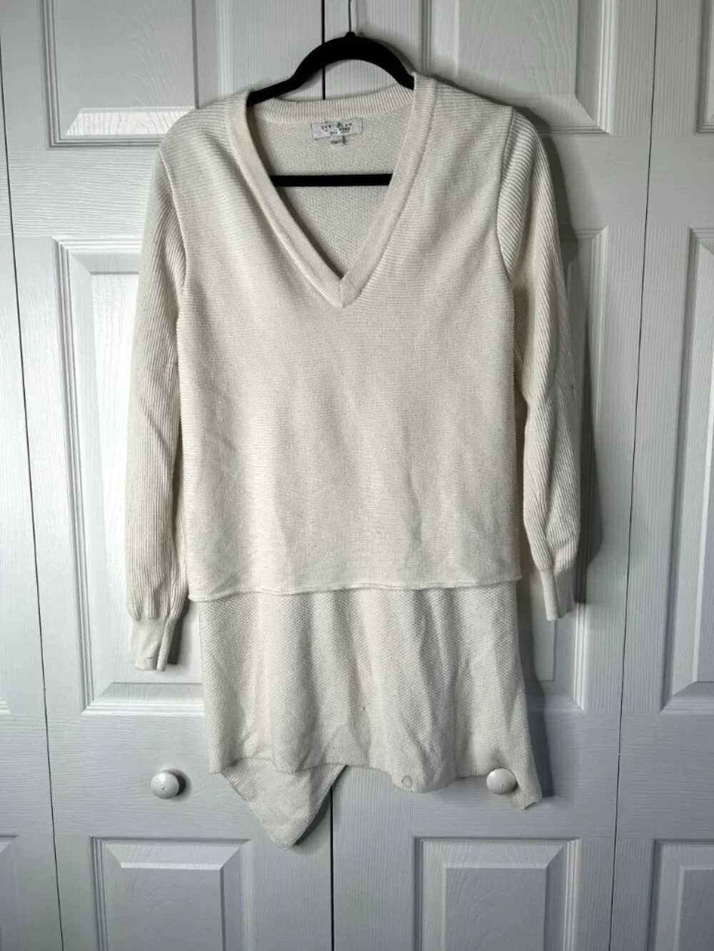 Derek Lam Ivory White Wool Blend V-Neck Knit Tunic Sweater Women's Size Large L